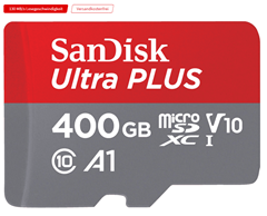 Bild zu SANDISK Ultra PLUS, Micro-SDXC Speicherkarte, 400 GB, 130 MB/s für 33€