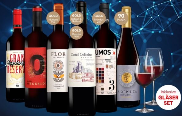 Bild zu Vinos Cyber Wine Paket (6 Flaschen) inkl. Gläser-Set für 35,98€