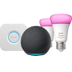 Bild zu Amazon Echo Dot (4. Generation) und Philips Hue Color E27 Starter Set ab 49,99€ (Vergleich: 109,97€)