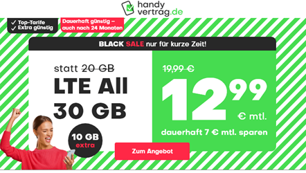 Bild zu Handyvertrag.de: 30GB LTE Datenflat + Allnet Flat im o2 Netz für 12,99€/Monat – monatlich kündbar