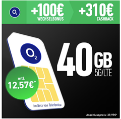 Bild zu o2 Free M Boost mit 40GB 5G/LTE Daten, SMS und Sprachflat für rechnerisch 12,57€/Monat