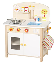 Bild zu roba Spielküche, weiß, natur, Spielzeug-Küchenzeile mit 2 Kochstellen, Spüle, Wasserhahn & Zubehör für 67,99€ (VG: 84,89€)