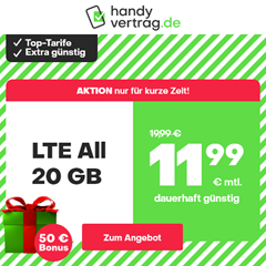 Bild zu Handyvertrag.de: 20GB LTE Datenflat + Allnet Flat im o2 Netz für 11,99€/Monat – monatlich kündbar