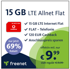 Bild zu [endet heute] 15GB LTE Allnetflat im Vodafone-Netz für effektiv 9,99€ im Monat