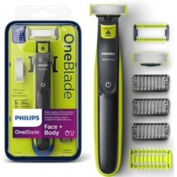 Bild zu Philips OneBlade Face + Body (Trimmen, Stylen, Rasieren, Für jede Haarlänge, Je 1 x Klinge für Gesicht und Körper, 4 Aufsätze) für 29,99€ (VG: 37,95€)
