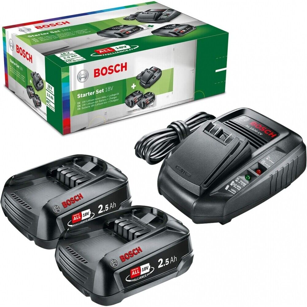 Bild zu Bosch Akku Starter-Set Power For All (2x 18V Akku 2,5Ah + AL1830 CV Ladegerät) für 74,99€ (Vergleich: 89,82€)