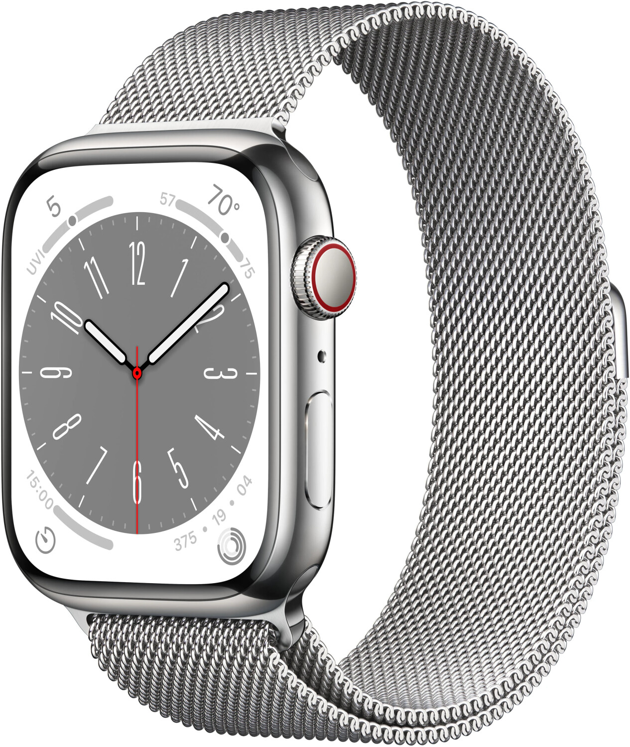 Bild zu 45mm Apple Watch Series 8 Edelstahl (GPS + Cellular) mit Milanaise Armband für 704,37€ (Vergleich: 849€)