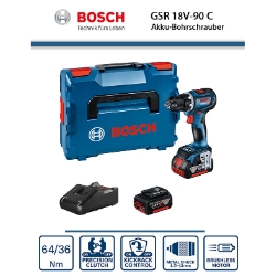 Bild zu Bosch Professional GSR 18V-90 C Akku-Bohrschrauber mit 2x 4,0Ah Akku, Ladegerät & L-BOXX für 229,99€ (VG: 289,94€)