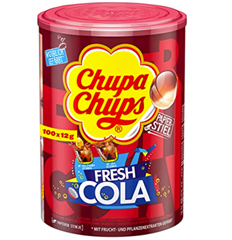 Bild zu Chupa Chups Fresh Cola Lutscher-Dose, enthält 100 Lollis in den Geschmacksrichtungen Cola & Cola-Zitrone für 11,19€