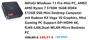 NiPoGi AM02 Mini PC,AMD Ryzen 7 3750H,16 GB DDR4 / 512 GB SSD with