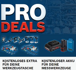 Bild zu Bosch Professional Pro Deals, so z. B.: 18V Werkzeug-Set für mindestens 296,31€ kaufen und ein ausgesuchtes weiteres 18V Gerät kostenlos erhalten