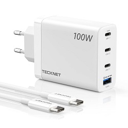 Bild zu 100 Watt TECKNET 4-Port USB-C Ladegerät für 32,99€
