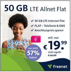 Bild zu 50GB LTE Daten inkl. SMS und Sprachflat im Telekom Netz für 19,99€/Monat