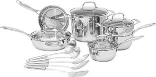 Bild zu Amazon Basics Kochgeschirr-Set, Edelstahl, 15-teilig, Töpfe, Pfannen und Kochutensilien für 81,03€