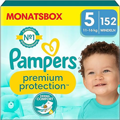 Bild zu Pampers Baby Windeln Größe 5 (11-16kg) Premium Protection, Junior, MONATSBOX, bester Komfort und Schutz für empfindliche Haut, 152 Stück für 39,59€