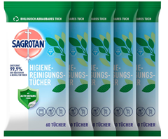 Bild zu [Prime Spar Abo] Sagrotan Hygienereinigungstücher (5 x 60 Feuchttücher) für 12,76€ (Vergleich: 19,75€)