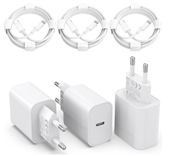 Bild zu Apple MFI zertifiziertes 20 Watt USB-C iPhone Ladegerät mit Ladekabel im 3er-Pack für 11,49€