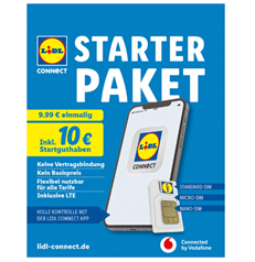 Bild zu Lidl Connect Prepaid SIM Karte Starter Paket (Vodafone Netz) mit 10€ Guthaben + einmalig 50GB geschenkt für 1,99€