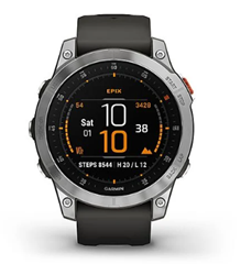 Bild zu GARMIN Epix Smartwatch Edelstahl Silikon, 127-210 mm, Schiefergrau/Silber für 449,99€ (Vergleich: 511,11€)