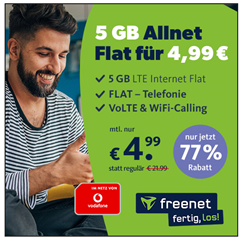 Bild zu [endet am Montag um 9 Uhr] 5GB Allnet Flat im Vodafone Netz für 4,99€ im Monat