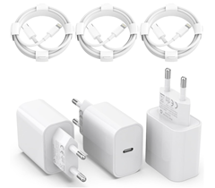Bild zu 3er Pack USB-C 25W Schnellladegeräte inkl. 3 Kabel USB-C auf Lightning (Apple MFi zertifiziert) für 9,99€