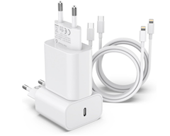 Bild zu Doppelpack USB-C 25W Schnellladegerät inkl. 2 Kabel USB-C auf Lightning (Apple MFi zertifiziert) für 7,99€