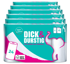 Bild zu 24 Rollen Küchenrolle Dick & Durstig 2-lagig für 12,14€ (Vergleich: 17,89€)