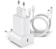 Bild zu Doppelpack USB-C 25W Schnellladegerät inkl. 2 Kabel USB-C auf Lightning (Apple MFi zertifiziert) für 7,99€