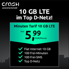 Bild zu Crash Tarife: 10GB LTE Datenflat (bis 50 Mbit/s) mit 100 Frei SMS und 100 Freiminunten im Vodafone Netz für 5,99€/Monat