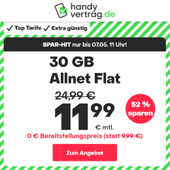 Bild zu Handyvertrag.de: 30GB LTE/5G Datenflat + Allnet Flat im o2 Netz für 11,99€/Monat oder mit 70GB für 24,99€/Monat – monatlich kündbar